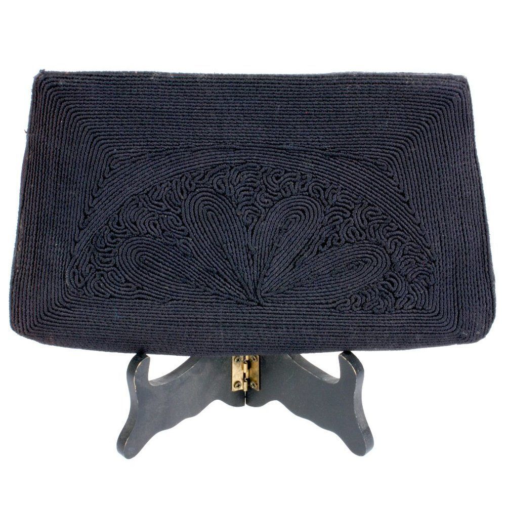 Vintage 40s Black Rayon Corde Clutch Evening Bag Purse Goth Pin Up WWII 30s